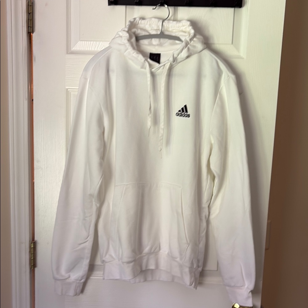adidas White Crewneck Hoodie with Black Logo